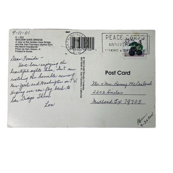 Vintage Postcard Golden Gat Bridge San Francisco California u 2001 - Picture 2 of 3